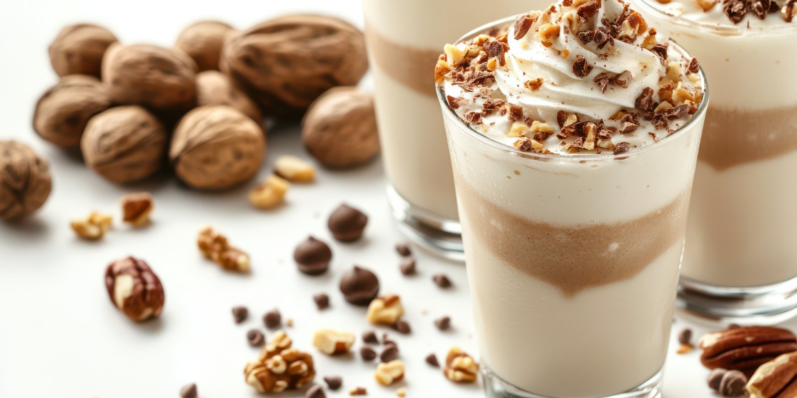 Creamy dessert cups topped with nuts and chocolate are perfect for any celebration or gathering